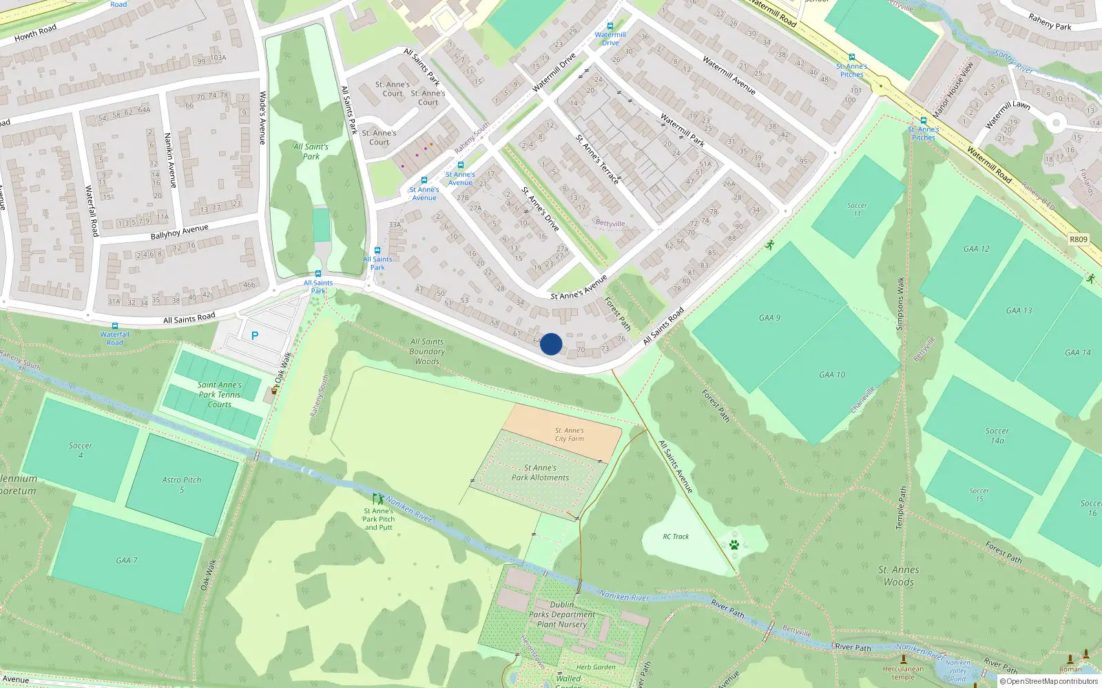 Overhead map showing the location of 66 All Saints Road, Dublin 5