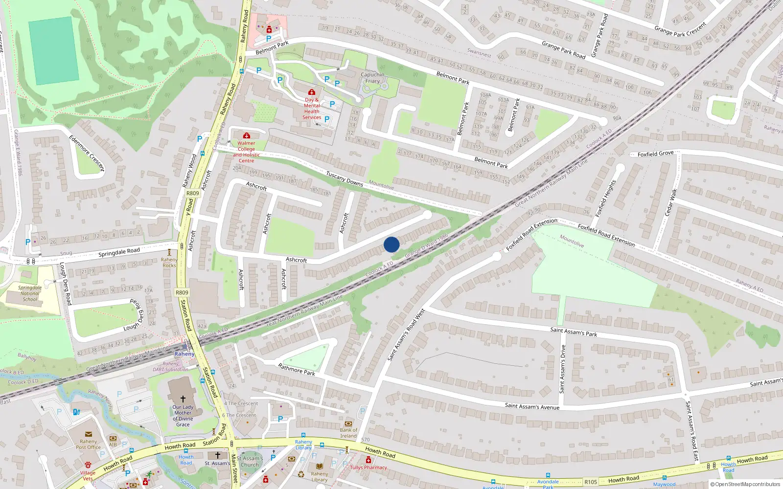 Overhead map showing the location of 66 Ashcroft, Raheny Dublin 5, Dublin
