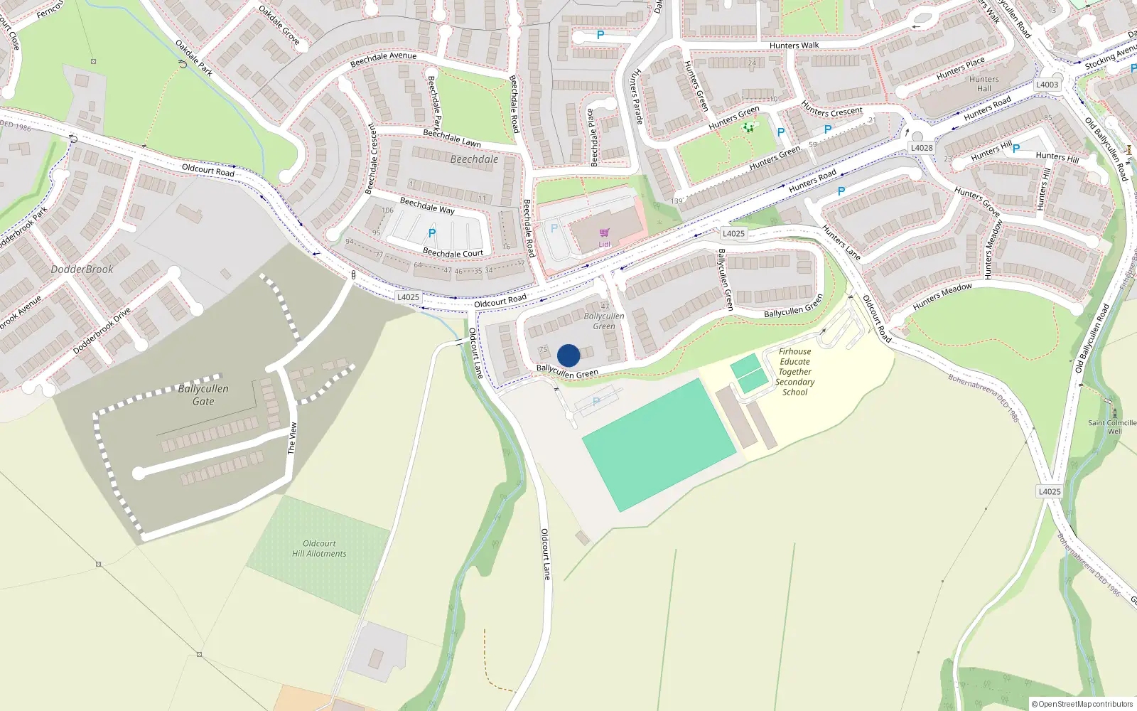 Overhead map showing the location of 66 Ballycullen Green, Dublin 24