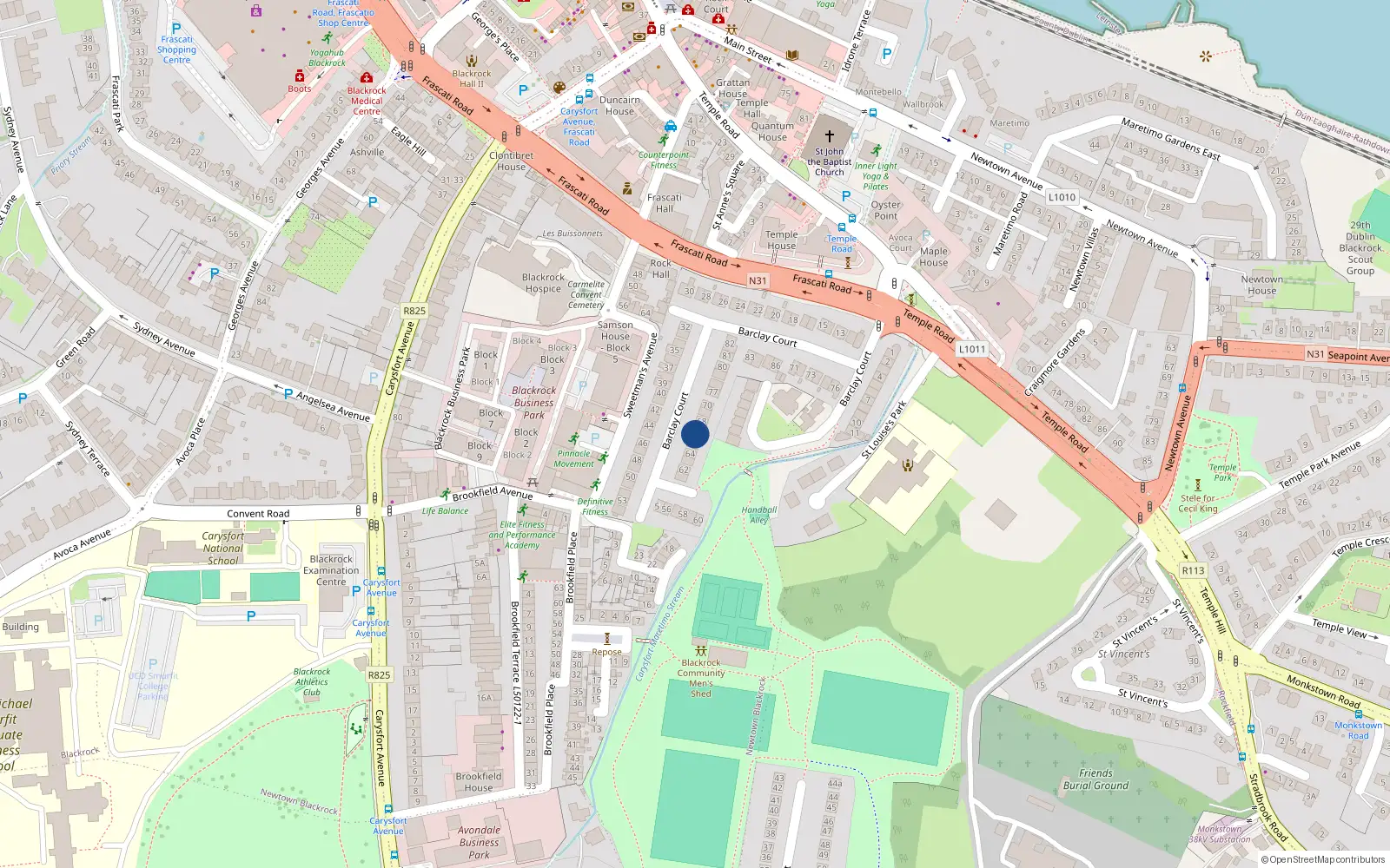 Overhead map showing the location of 66 Barclay Court, Blackrock