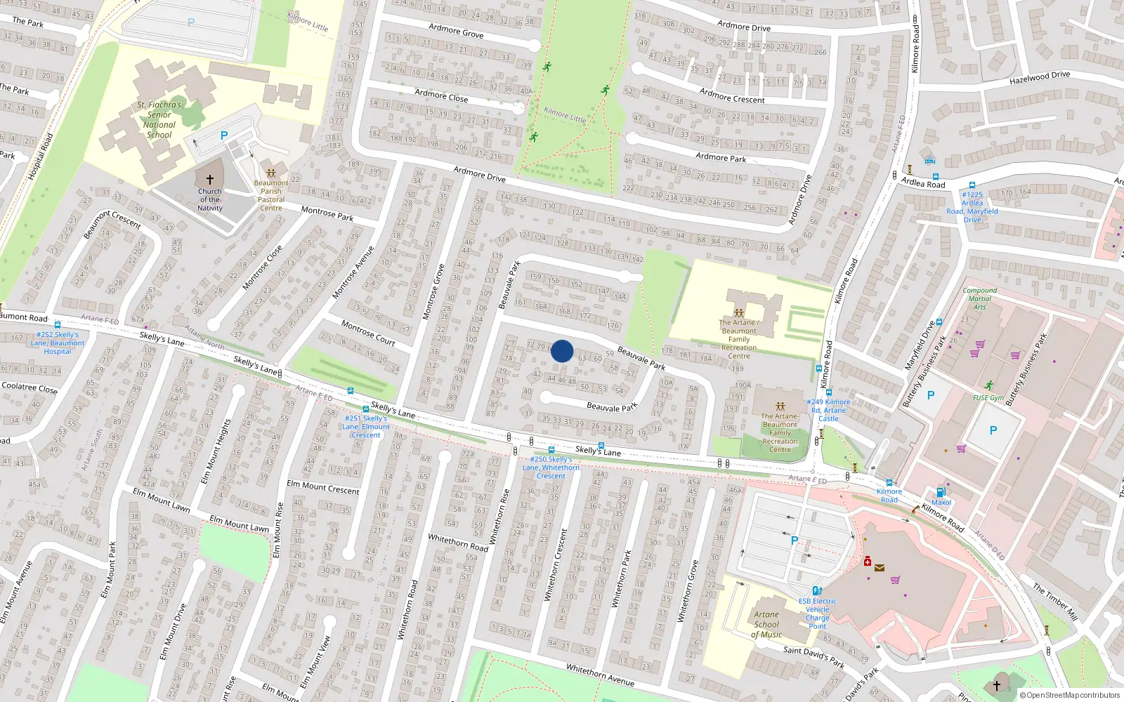 Overhead map showing the location of 66 Beauvale Park, Artane, Dublin 5