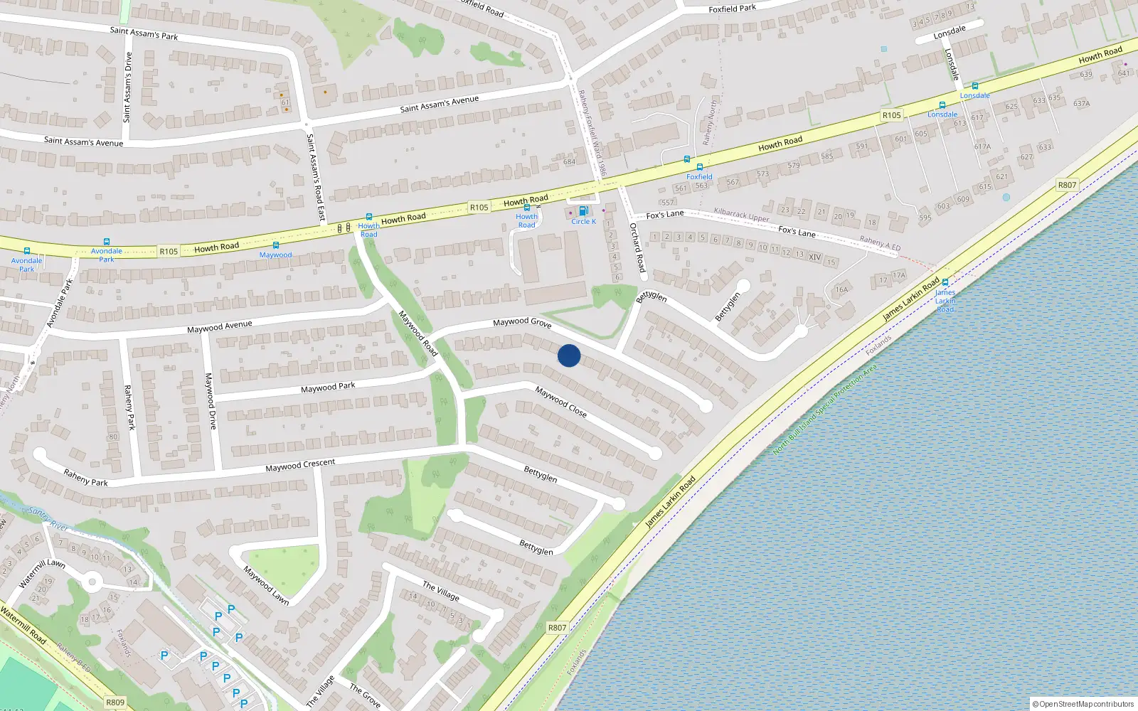 Overhead map showing the location of 66 Bettyglen, Raheny, Dublin 5