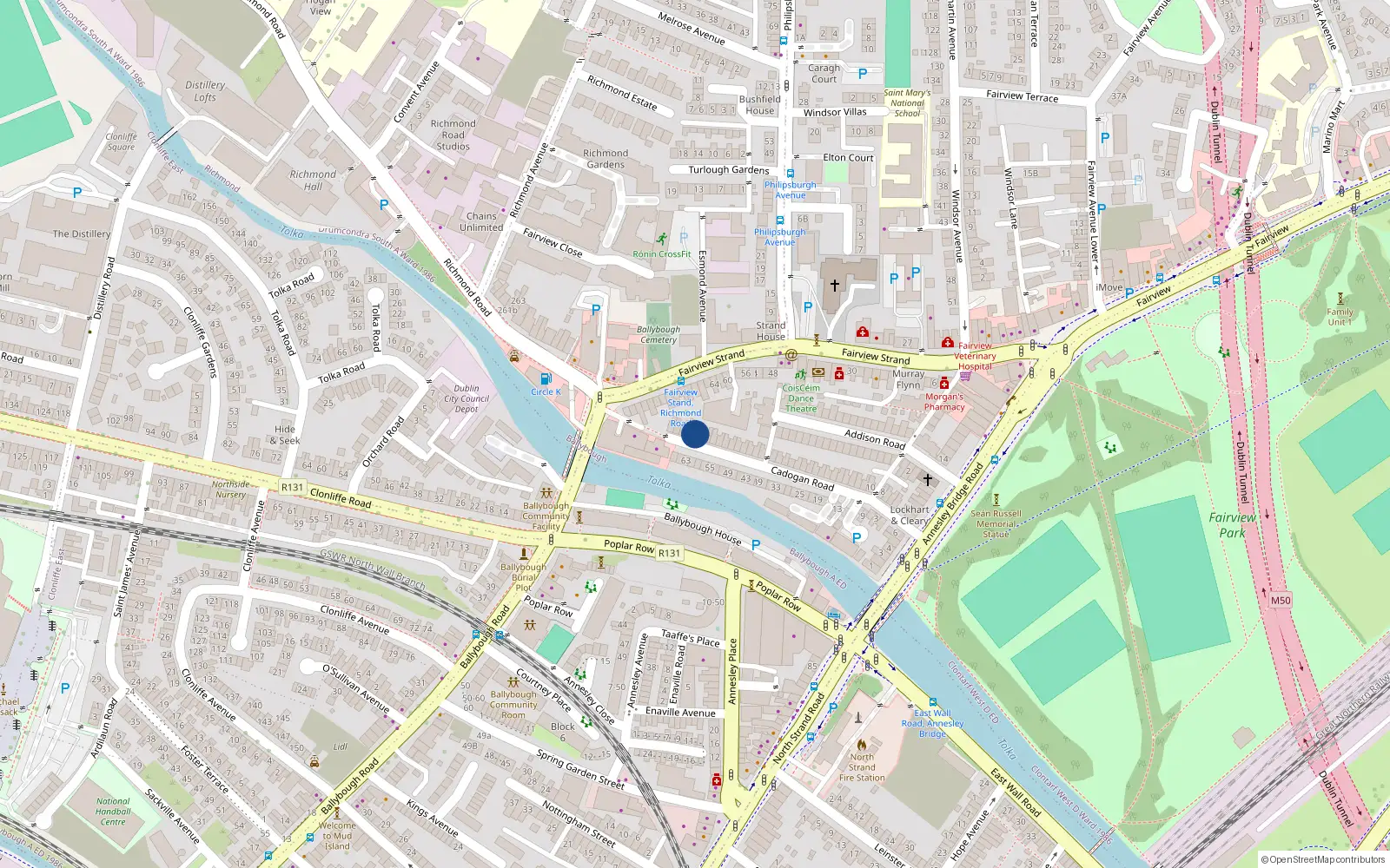 Overhead map showing the location of 66 Cadogan Road, Dublin 3