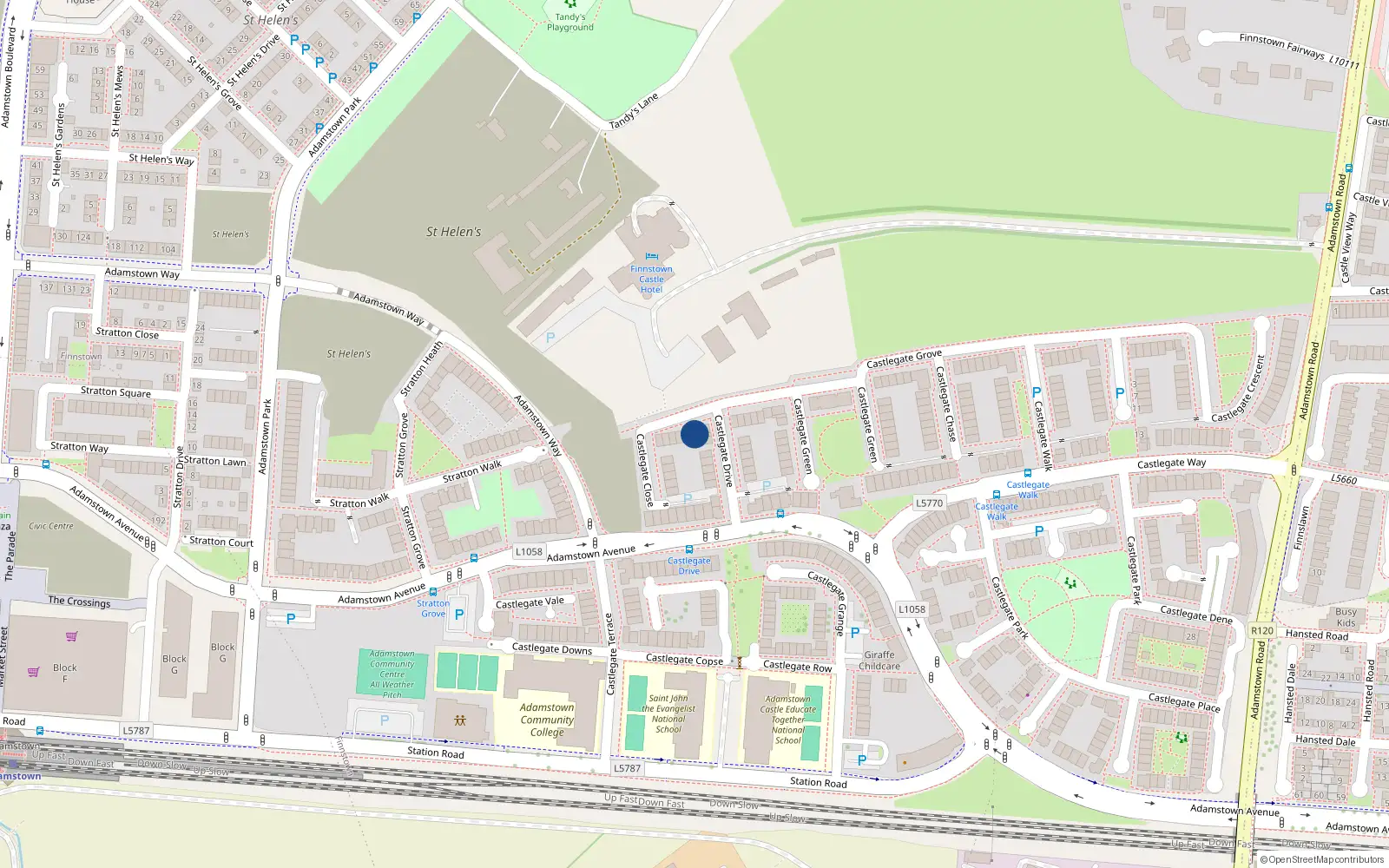 Overhead map showing the location of 66 Castlegate Grove, Lucan