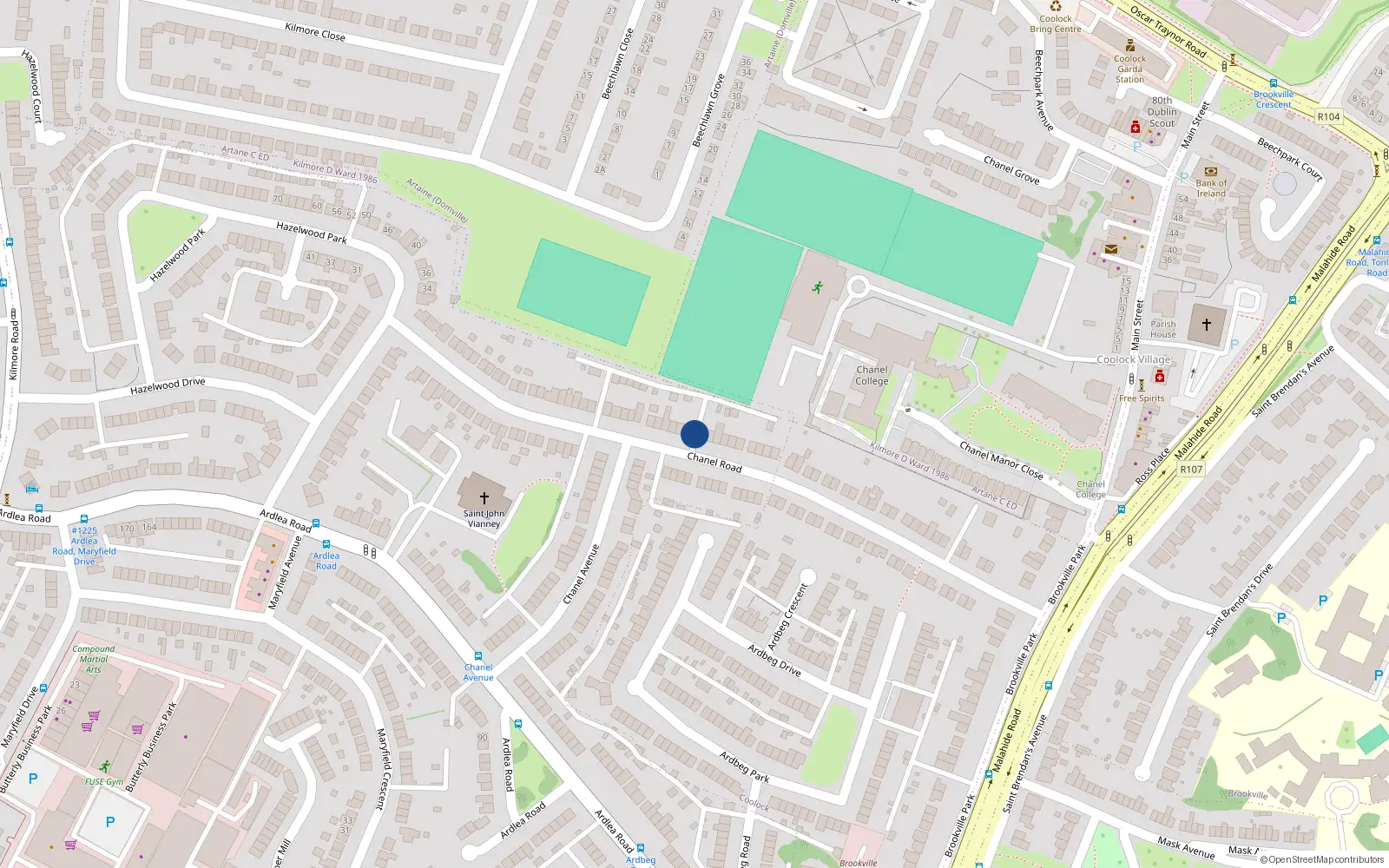 Overhead map showing the location of 66 Chanel Road, Dublin 5
