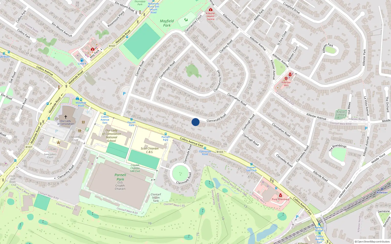 Overhead map showing the location of 66 Clanranald Road, Dublin 5