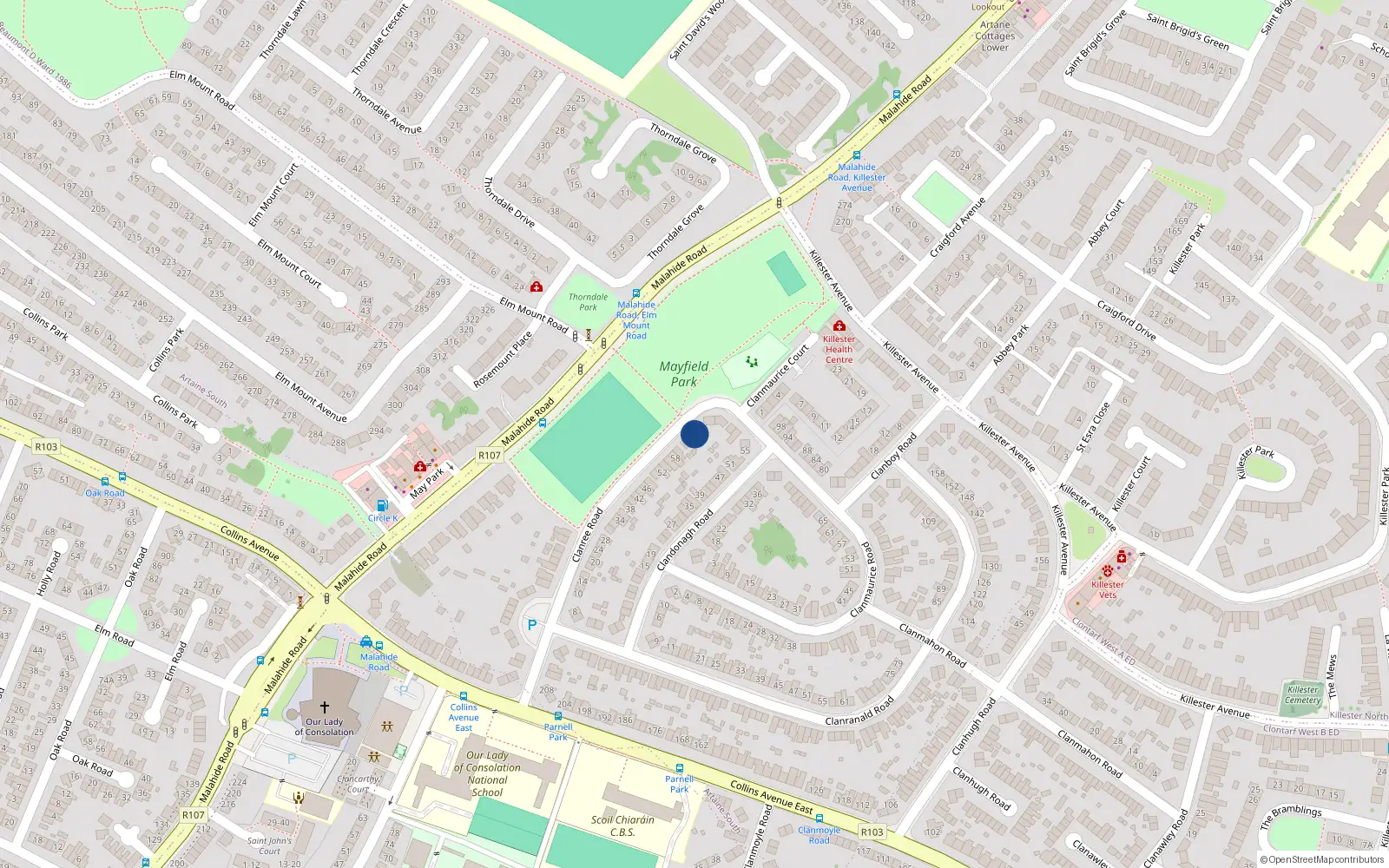 Overhead map showing the location of 66 Clanree Road, Dublin 5