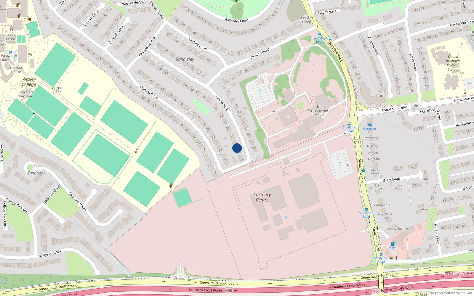 Overhead map showing the location of 66 Clonard Park, Dublin 16