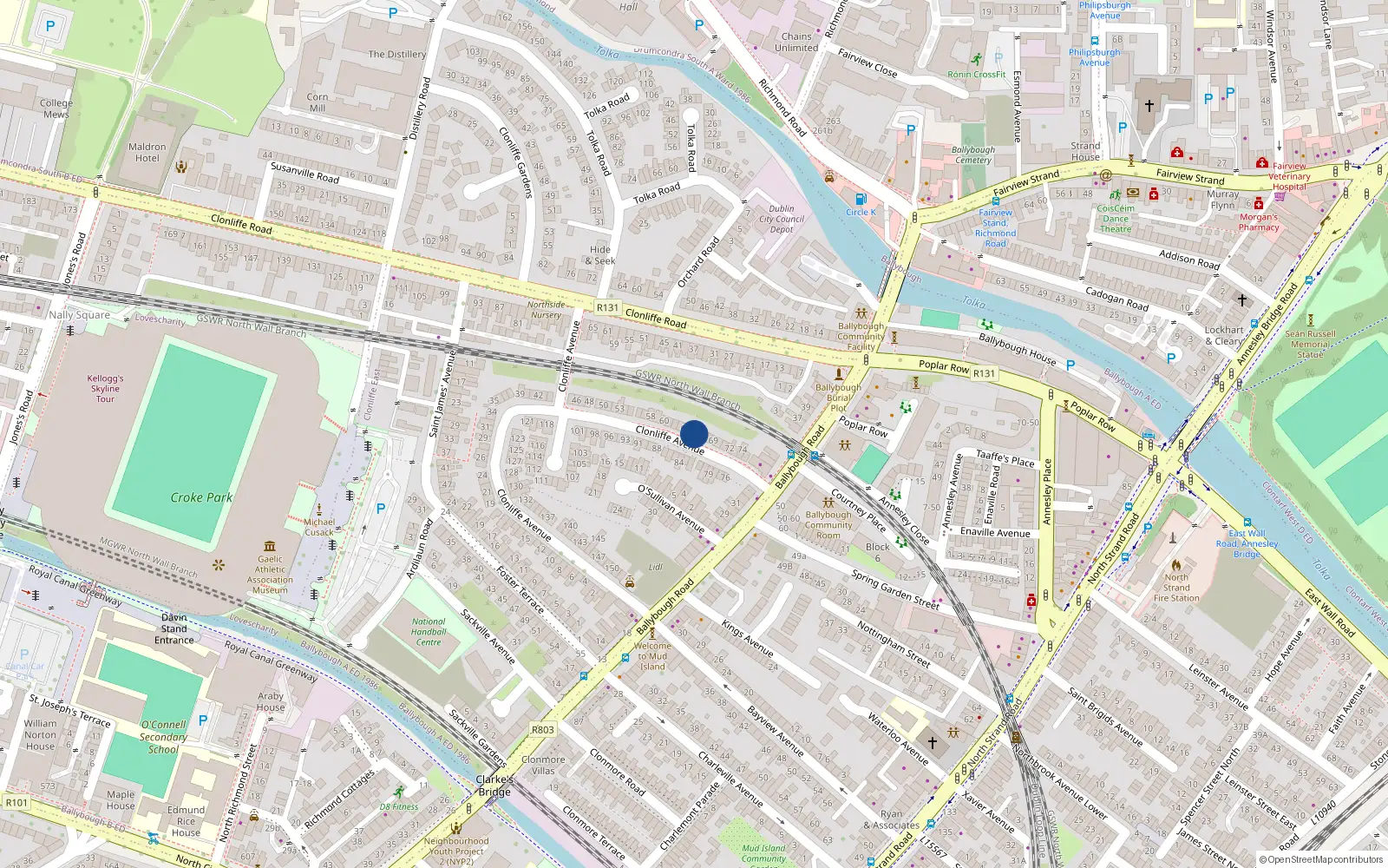 Overhead map showing the location of 66 Clonliffe Avenue, Ballybough, Dublin 3
