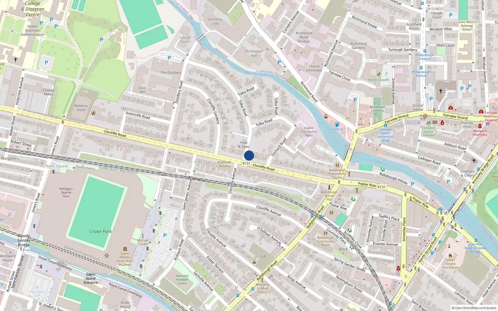 Overhead map showing the location of 66 Clonliffe Road, Dublin 3