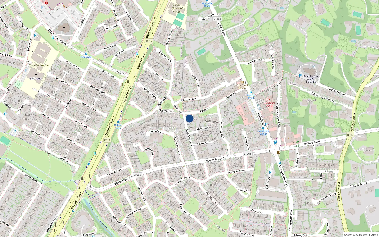 Overhead map showing the location of 66 Daleview Park, Ballybrack, Dublin