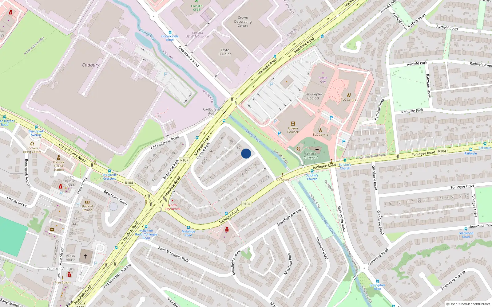 Overhead map showing the location of 66 Dunree Park, Coolock, Dublin 5