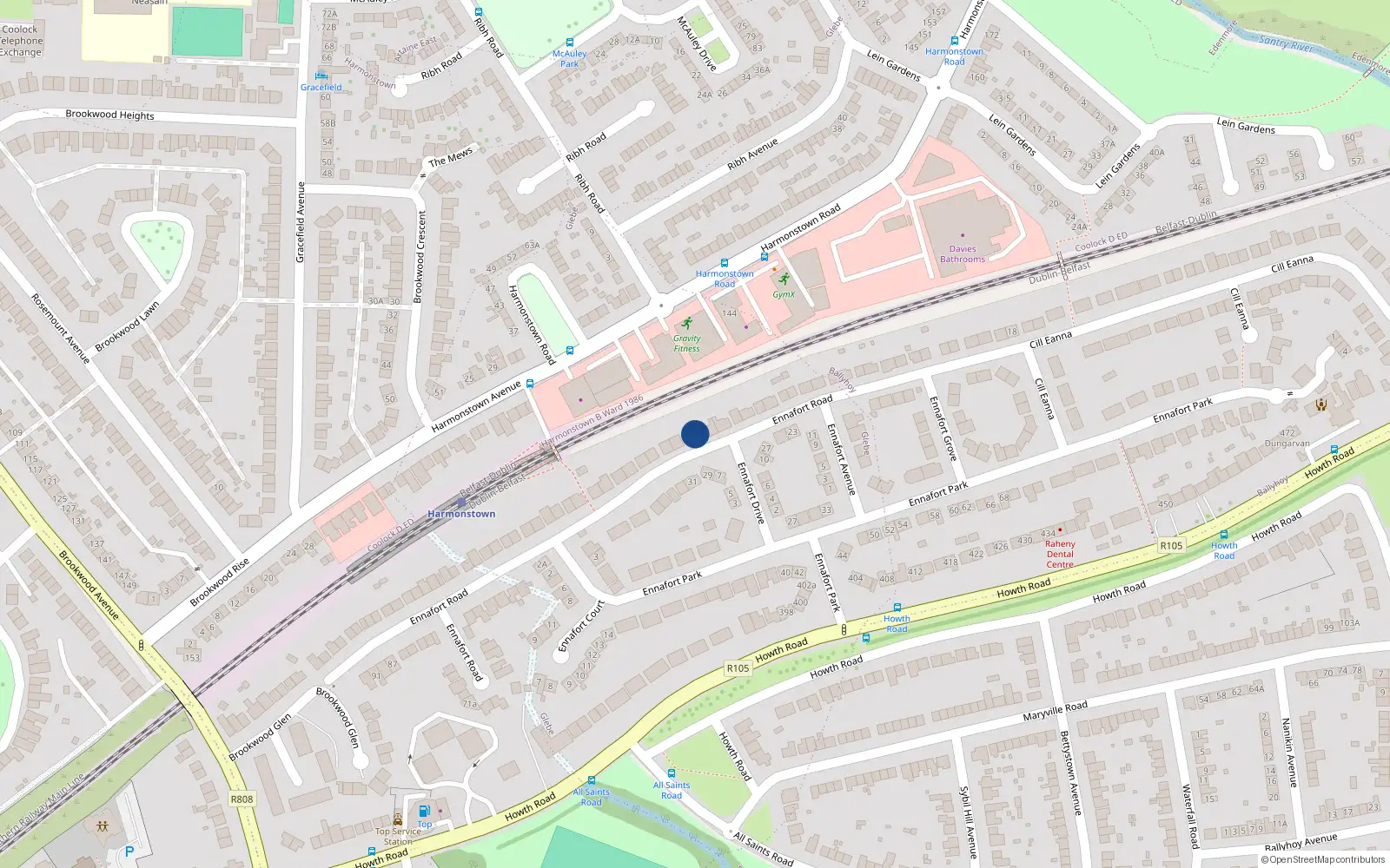 Overhead map showing the location of 66 Ennafort Road, Raheny, Dublin 5