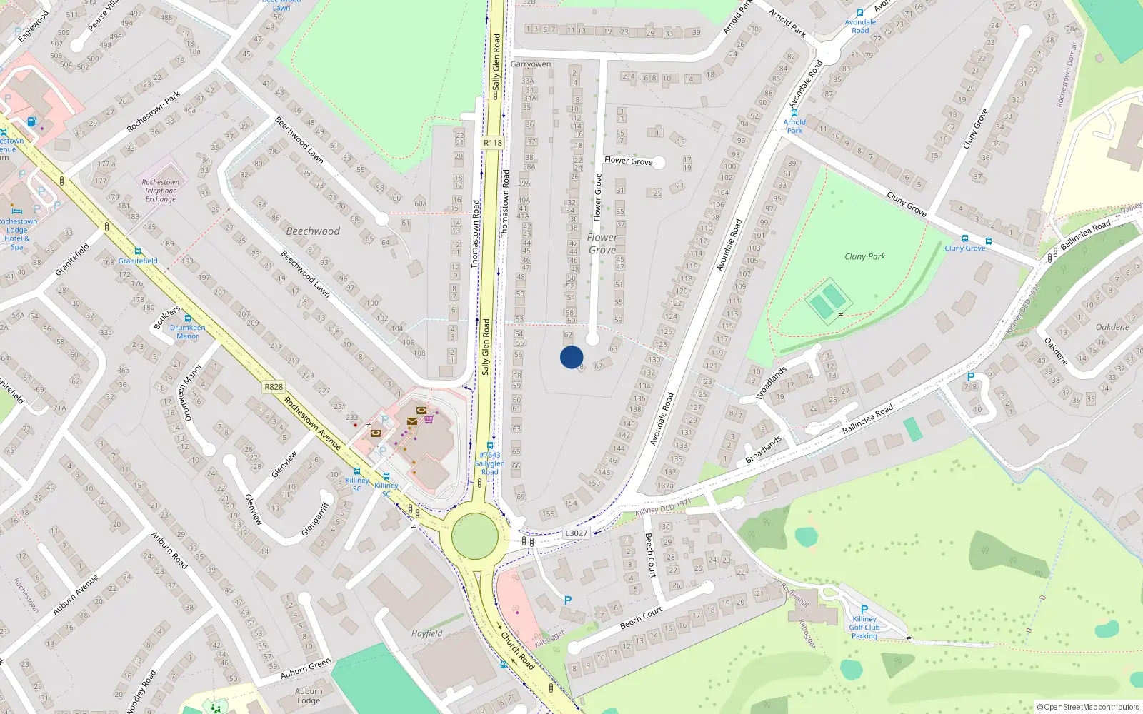 Overhead map showing the location of 66 Flower Grove, Dublin