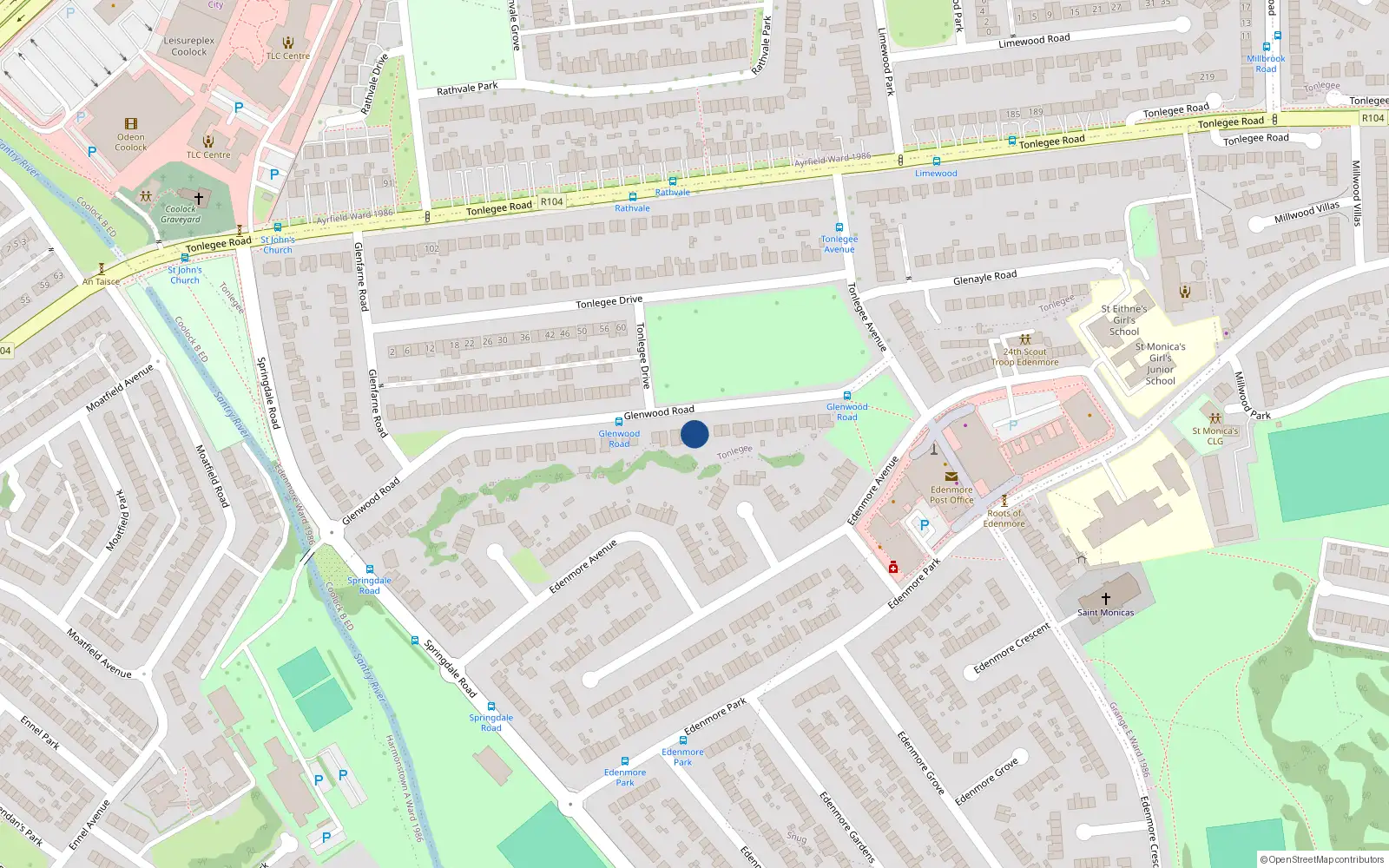Overhead map showing the location of 66 Glenwood Road, Cameron Park, Raheny Dublin 5