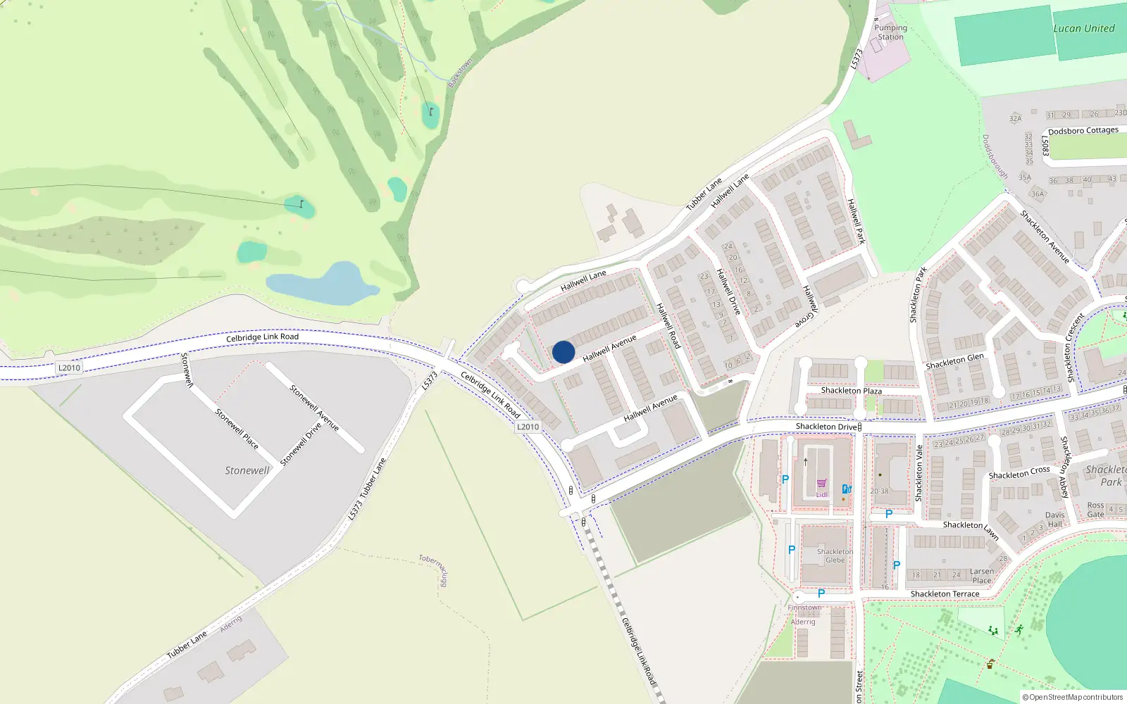 Overhead map showing the location of 66 Hallwell Avenue, Lucan