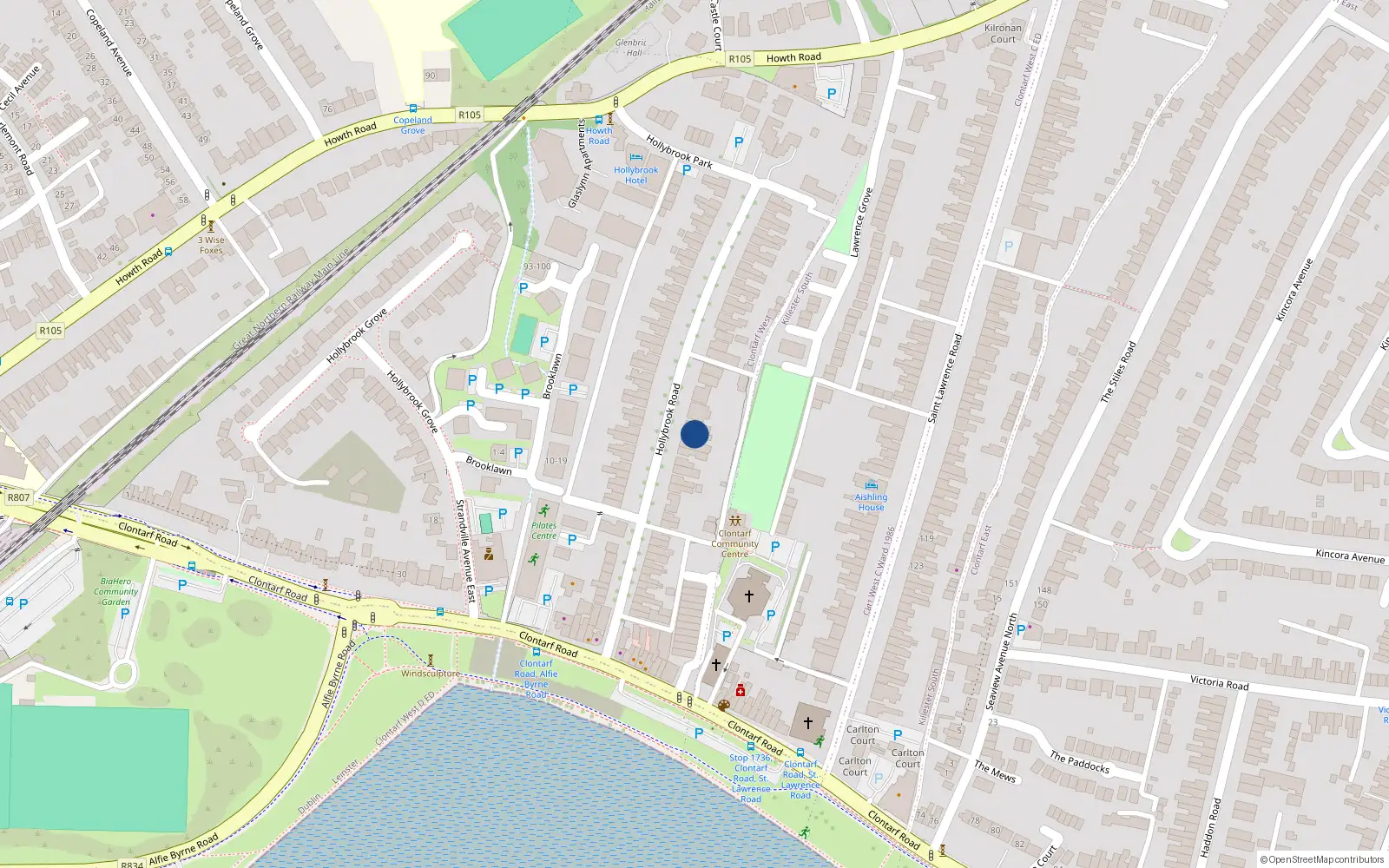 Overhead map showing the location of 66 Hollybrook Road, Dublin 3