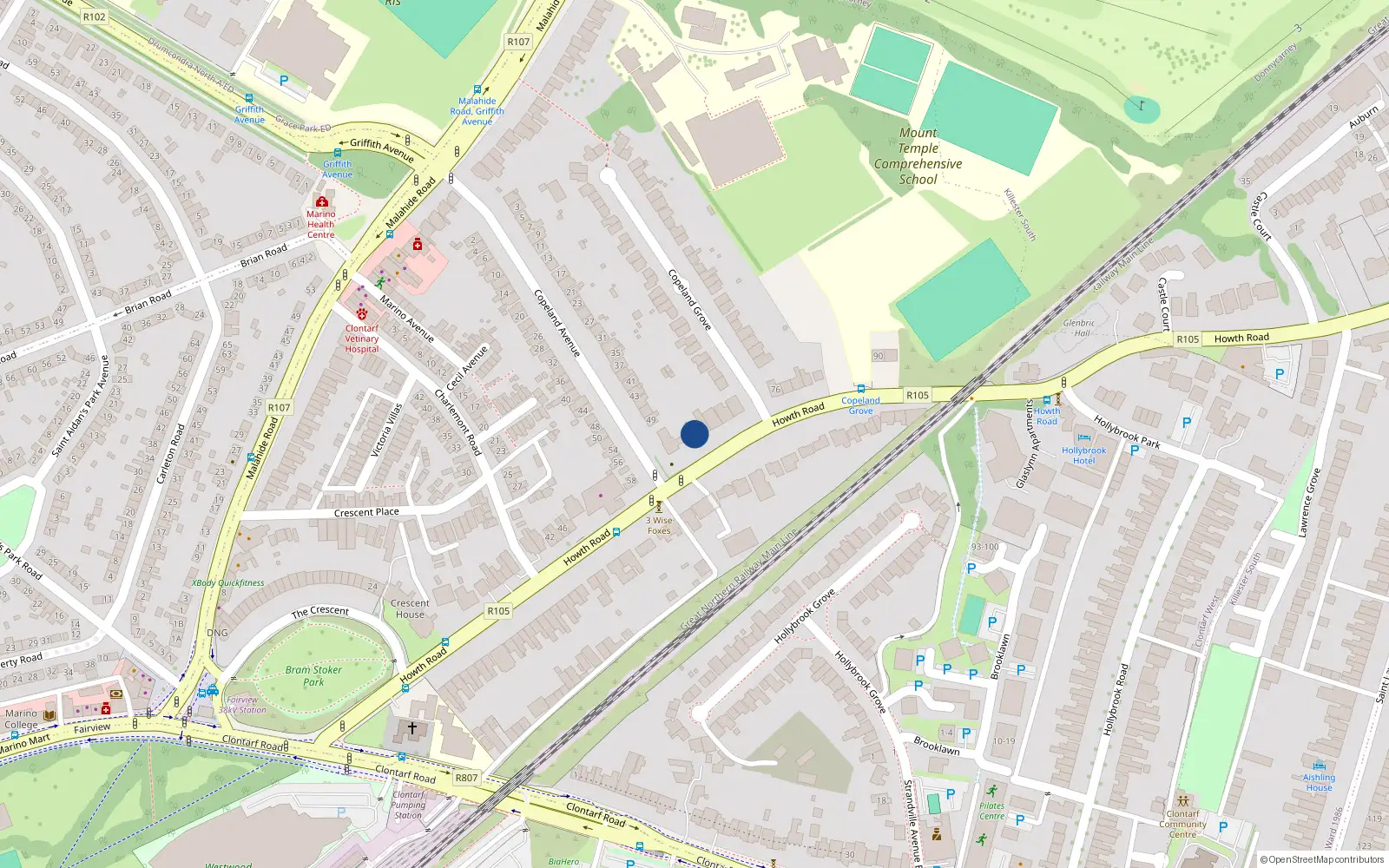 Overhead map showing the location of 66 Howth Road, Dublin 3