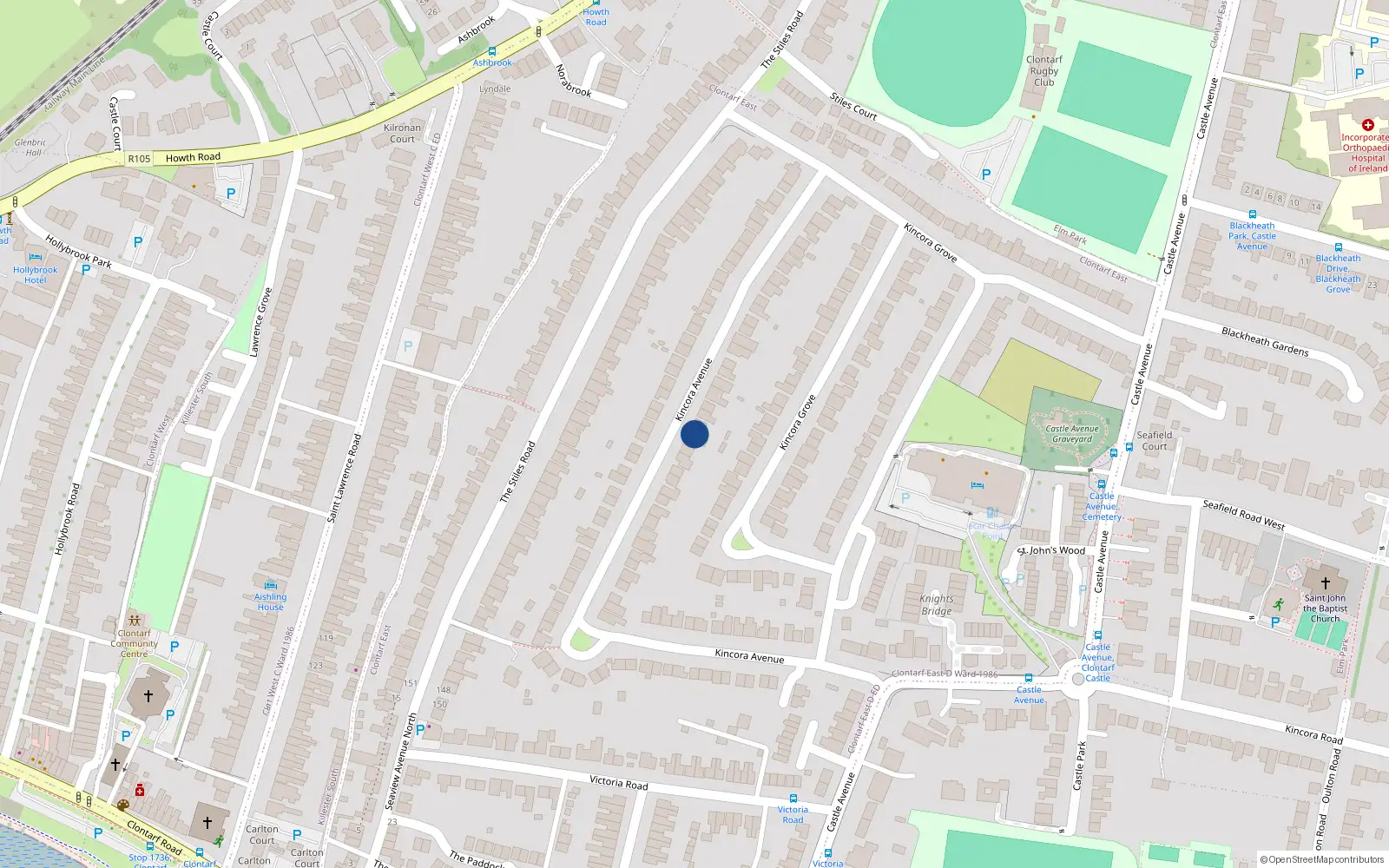 Overhead map showing the location of 66 Kincora Avenue, Dublin 3