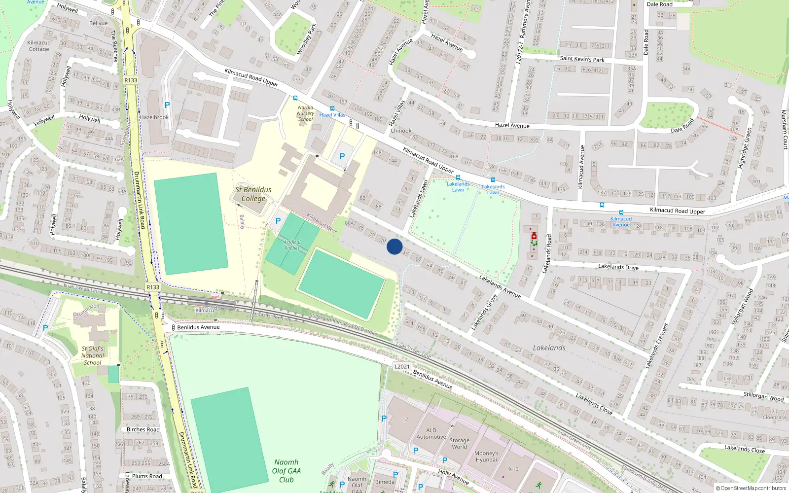 Overhead map showing the location of 66 Lakeland Avenue, Blackrock, Co Dublin