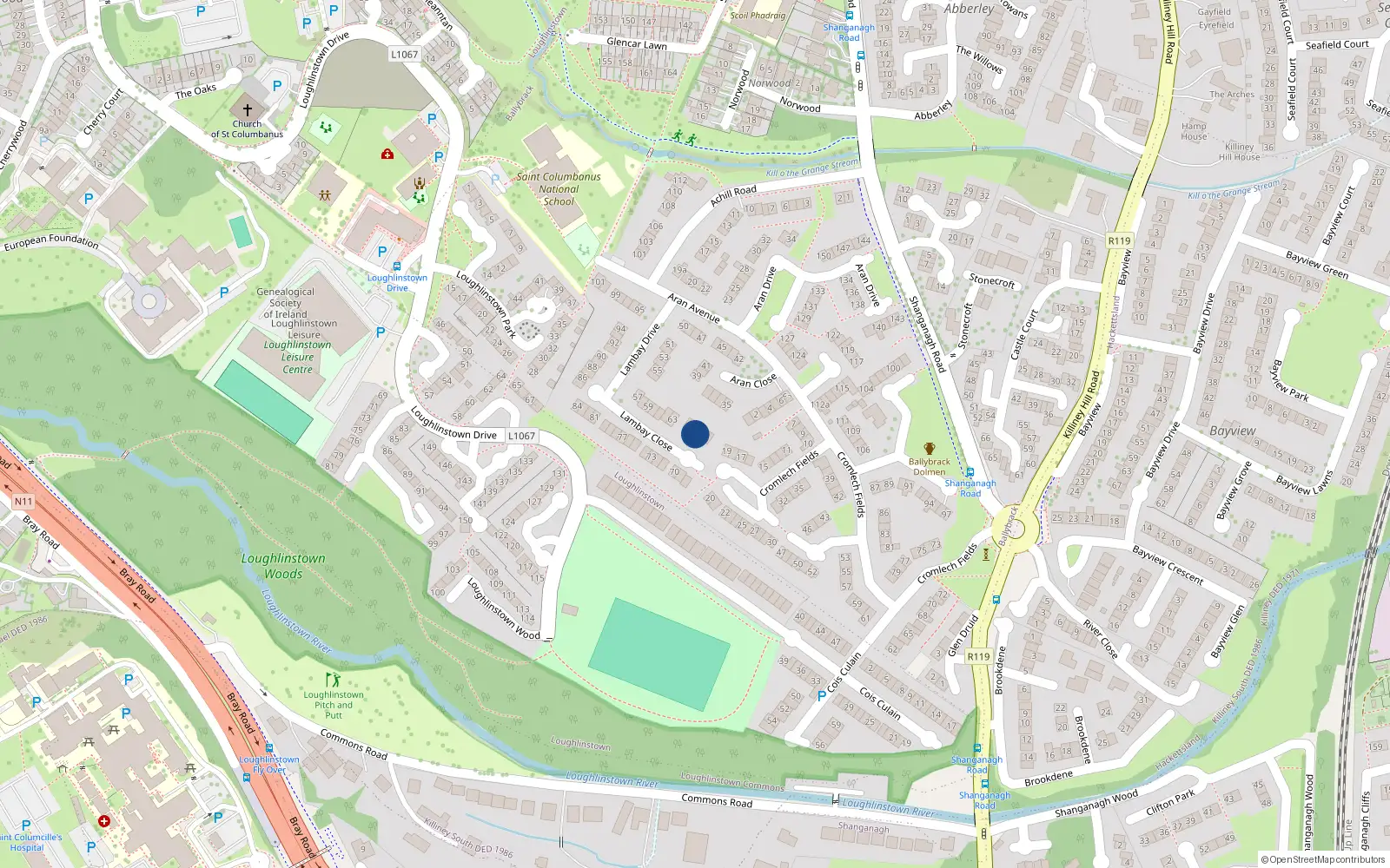 Overhead map showing the location of 66 Lambay Close, Ballybrack, Dublin