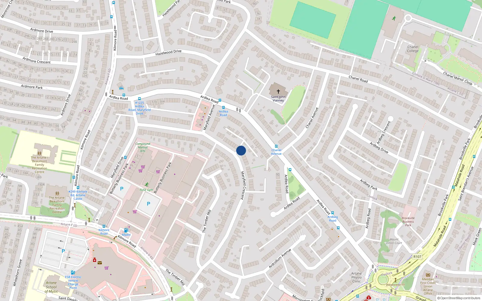 Overhead map showing the location of 66 Maryfield Crescent, Dublin 5