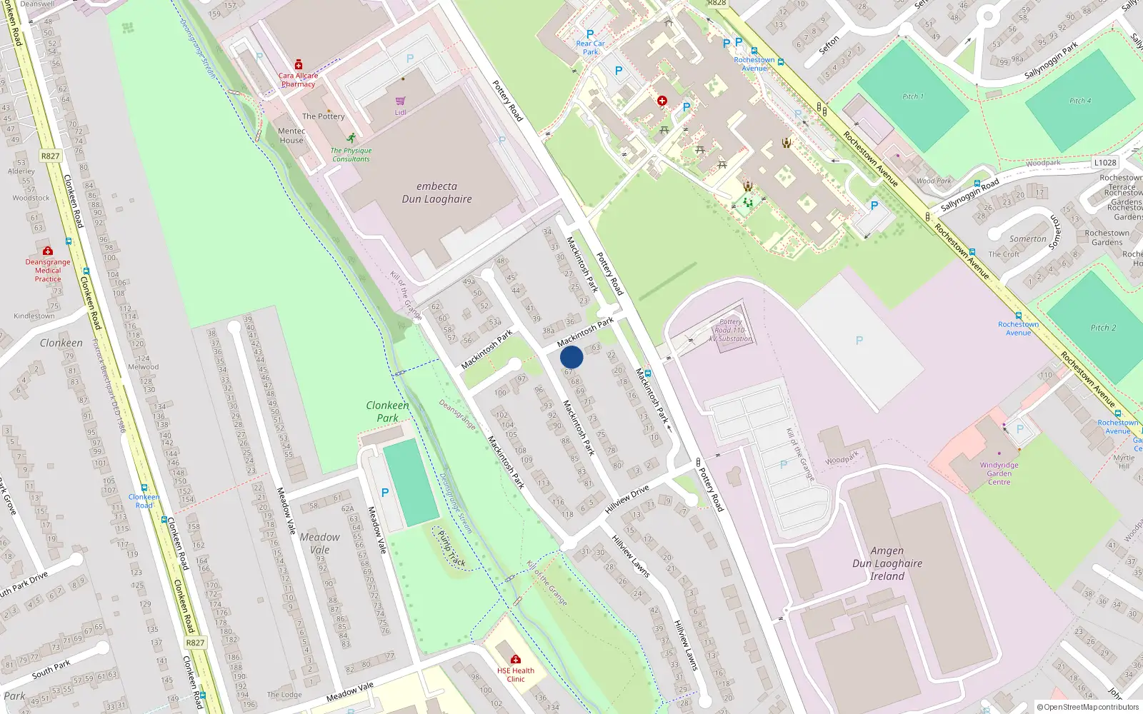 Overhead map showing the location of 66 Mcintosh Park, Dun Laoire, Dublin
