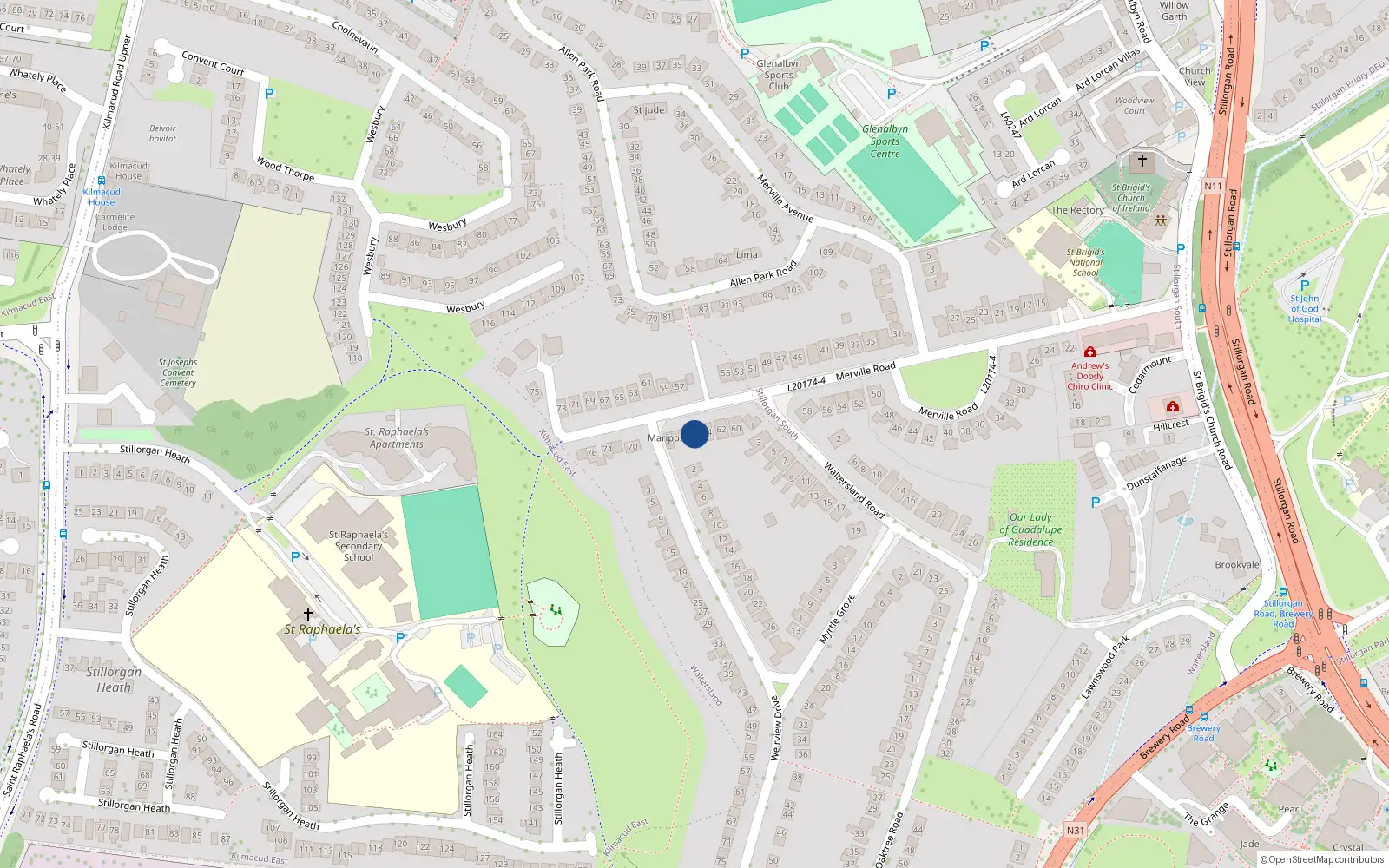 Overhead map showing the location of 66 Merville Road, Dublin