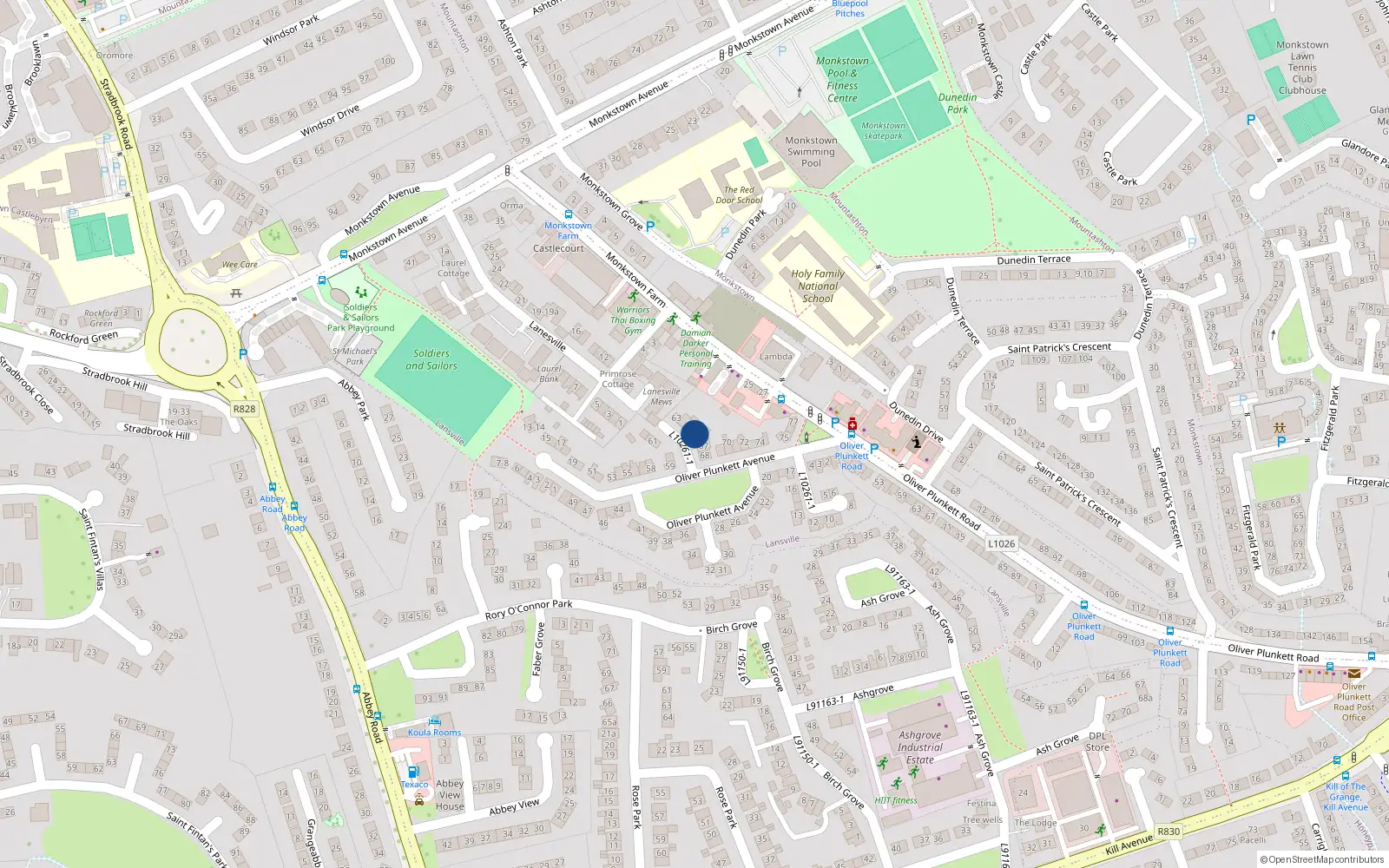 Overhead map showing the location of 66 Oliver Plunkett Avenue, Monkstown, Dublin
