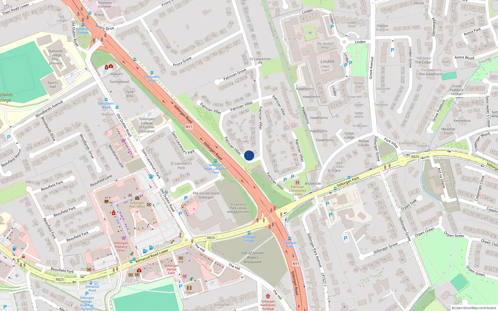 Overhead map showing the location of 66 Patrician Villas, Stillorgan, Dublin