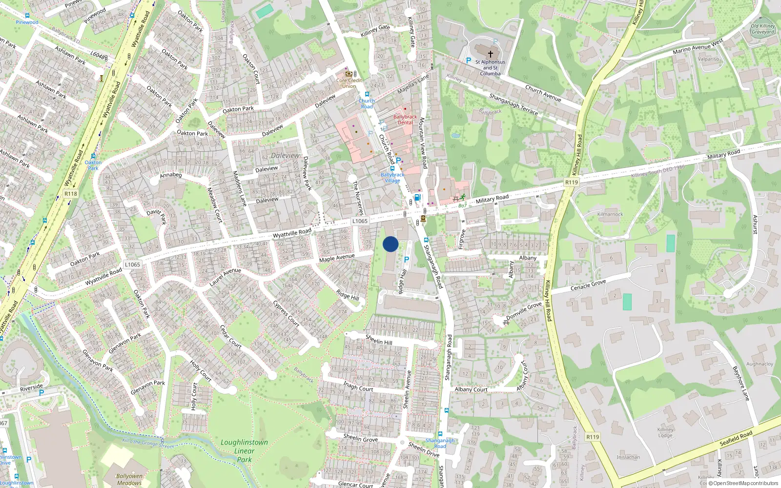 Overhead map showing the location of 66 Ridge Hall, Ballybrack, Dublin