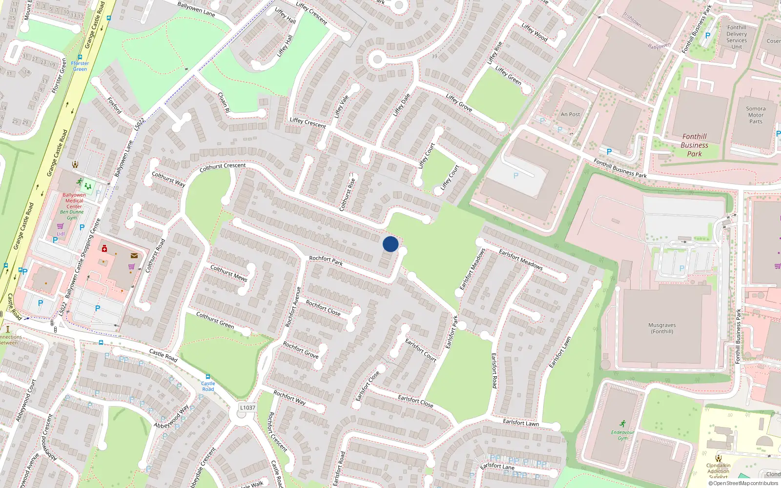 Overhead map showing the location of 66 Rochfort Park, Lucan