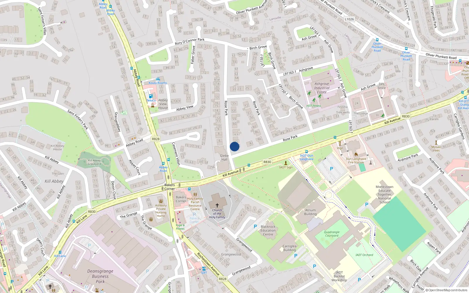 Overhead map showing the location of 66 Rose Park, Dun Laoghaire