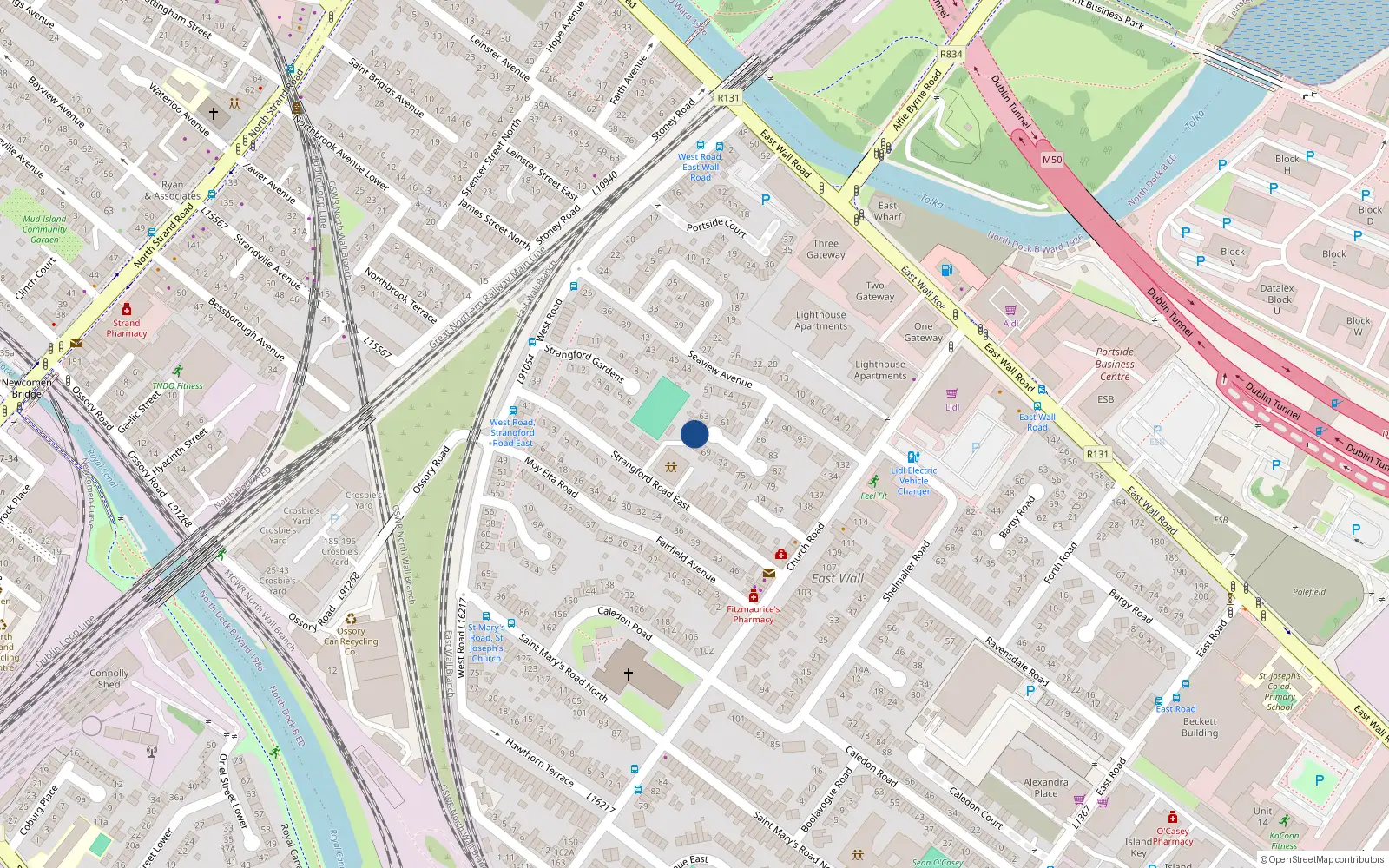 Overhead map showing the location of 66 Seaview Avenue East, Dublin 3