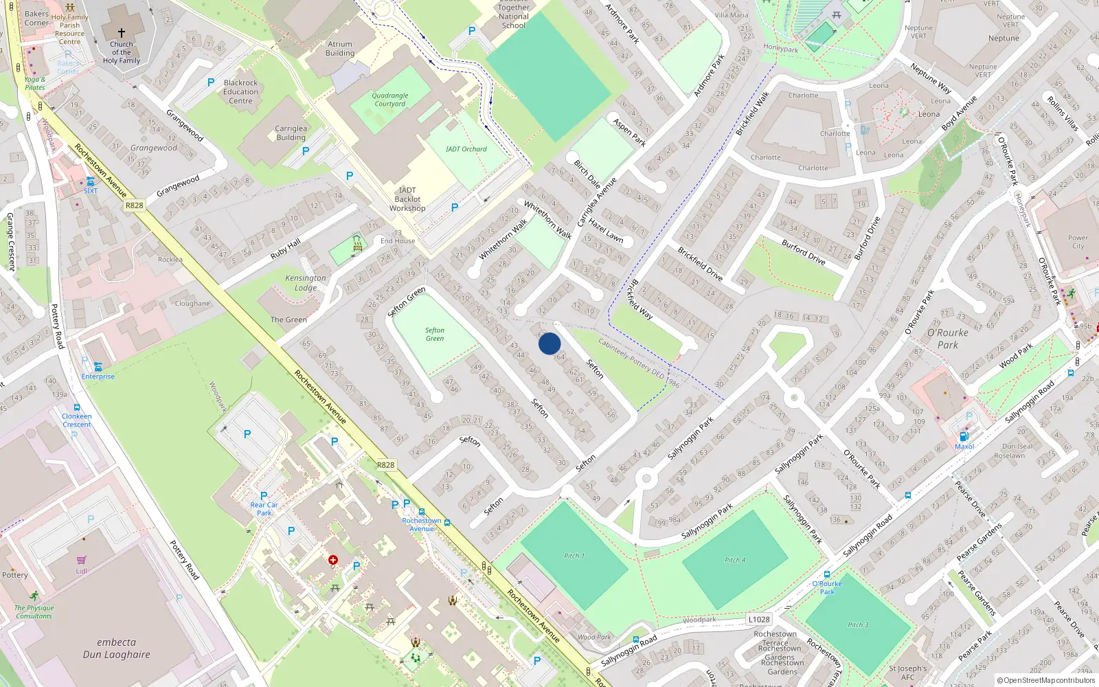 Overhead map showing the location of 66 Sefton, Rochestown Avenue, Dun Laoghaire