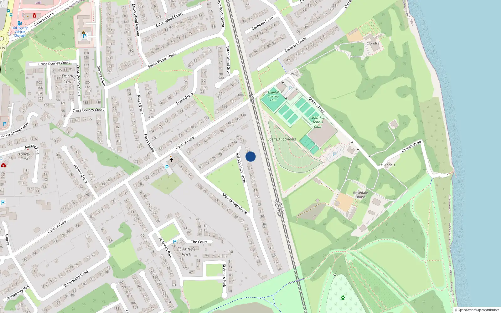 Overhead map showing the location of 66 Shanganagh Grove, Dublin