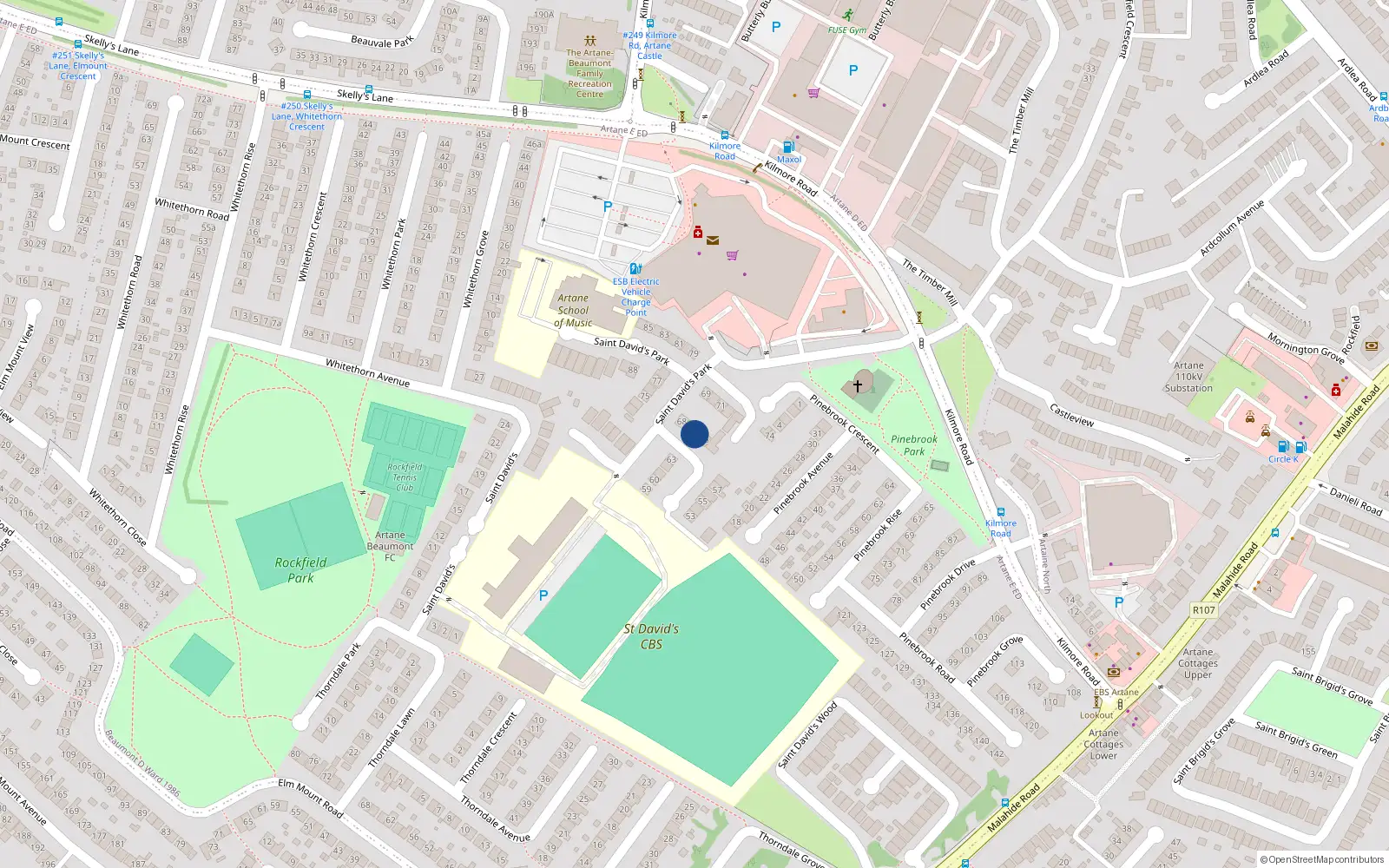 Overhead map showing the location of 66 St Davids, Artane, Dublin 5