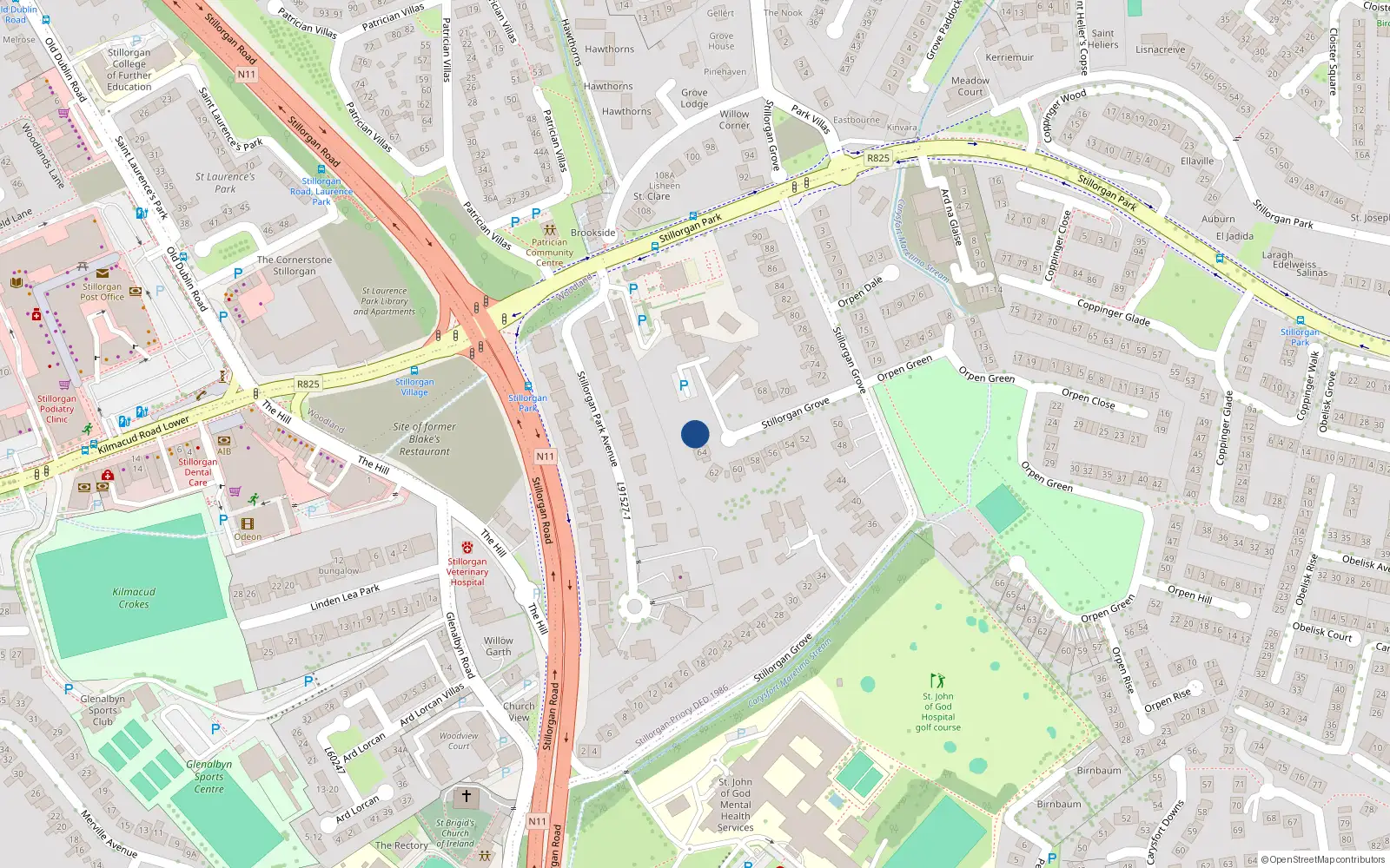 Overhead map showing the location of 66 Stillorgan Grove, Co.dublin