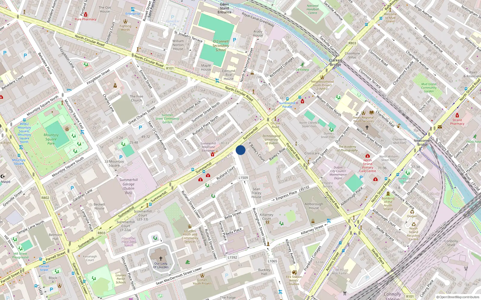 Overhead map showing the location of 66 Summerhill, Dublin 1