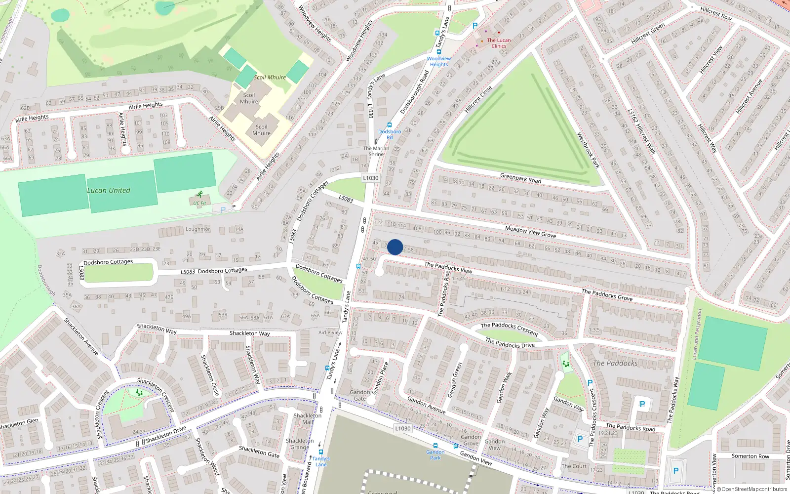 Overhead map showing the location of 66 The Paddocks View, Lucan