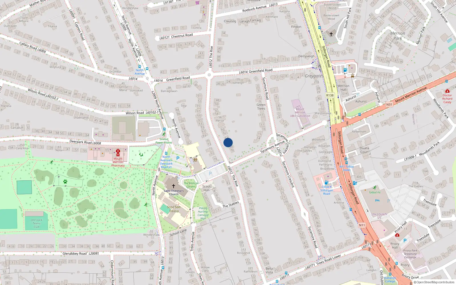 Overhead map showing the location of 66 the Rise, Mount Merrion, Co Dublin
