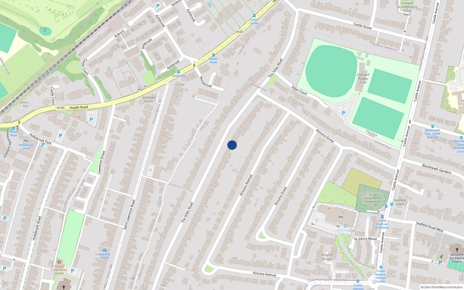 Overhead map showing the location of 66 The Stiles Road, Dublin 3