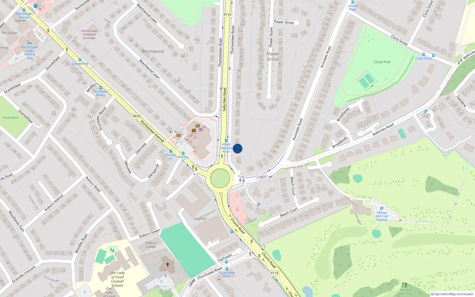 Overhead map showing the location of 66 Thomastown Road, Dublin