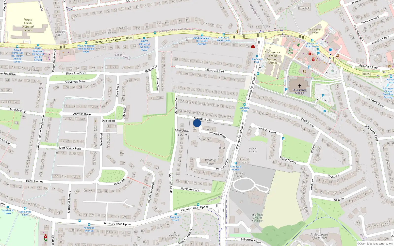 Overhead map showing the location of 66 Whatley Place, Stillorgan, Dublin