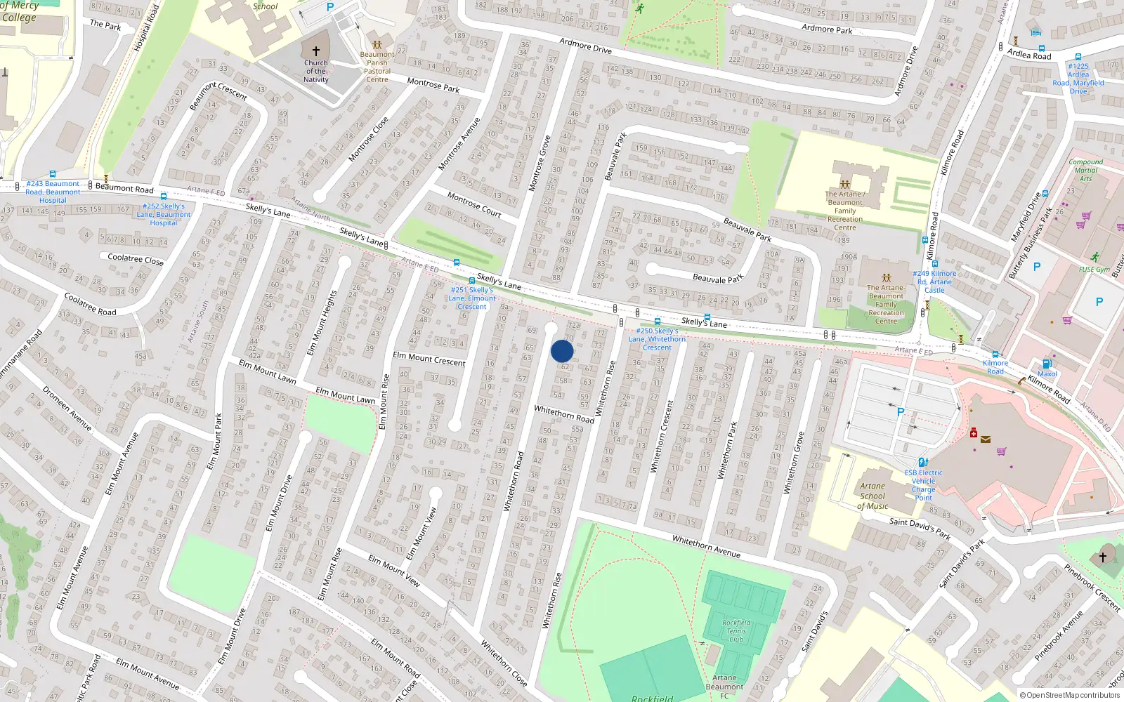 Overhead map showing the location of 66 Whitethorn Road, Artane, Dublin 5