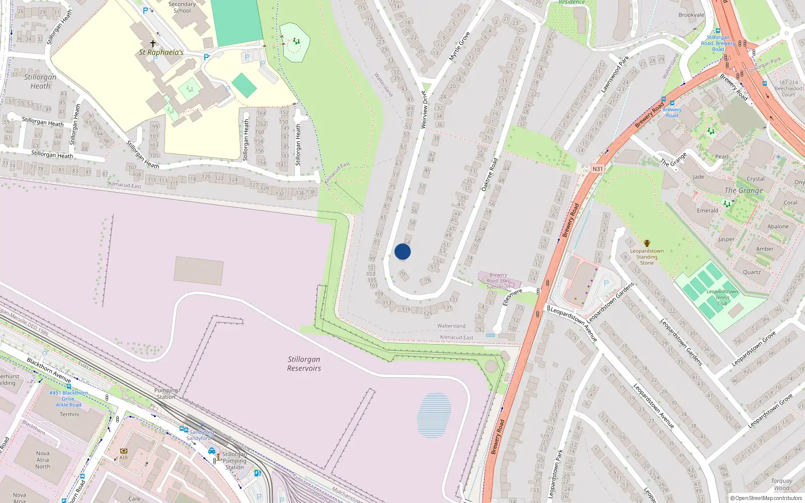 Overhead map showing the location of 66 Wierview Drive, Blackrock, Dublin