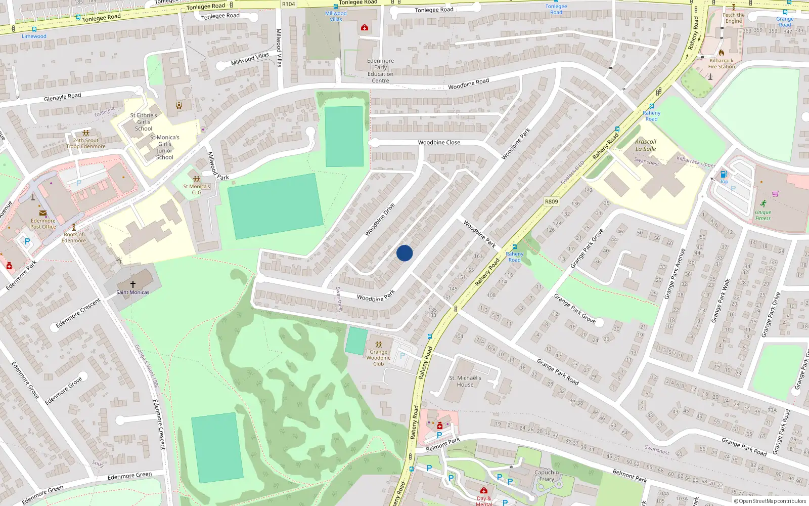 Overhead map showing the location of 66 Woodbine Park, Raheny, Dublin 5