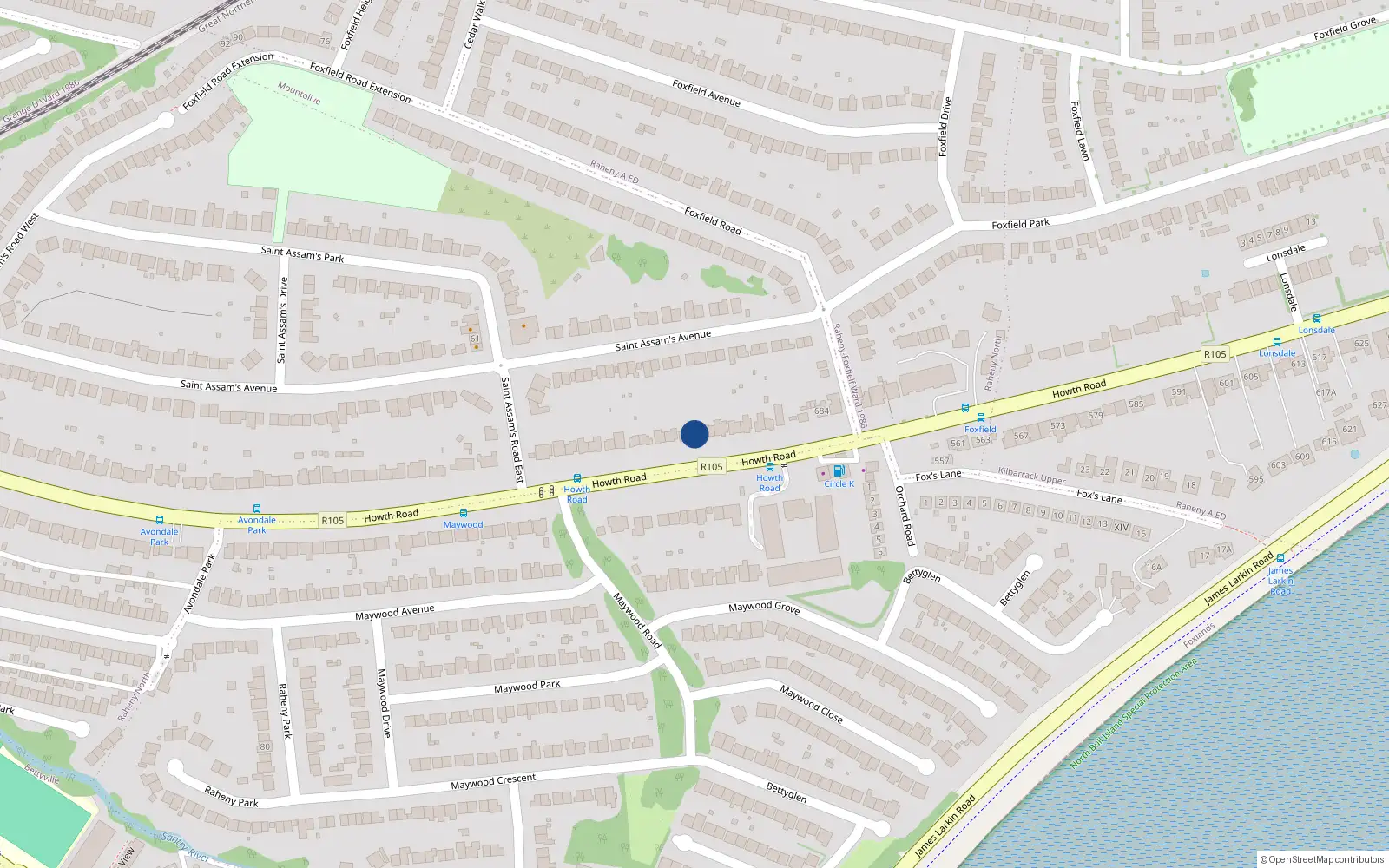 Overhead map showing the location of 668 Howth Road, Raheny, Dublin 5