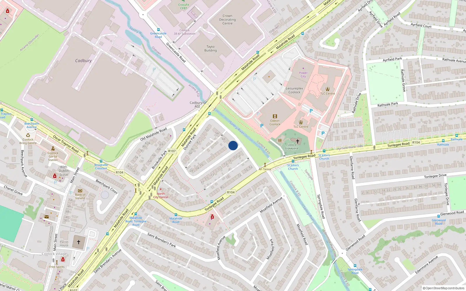 Overhead map showing the location of 66A Dunree Park, Dublin 5