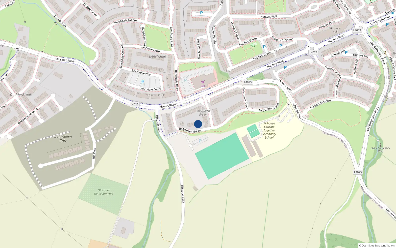Overhead map showing the location of 69 Ballycullen Green, Dublin 24
